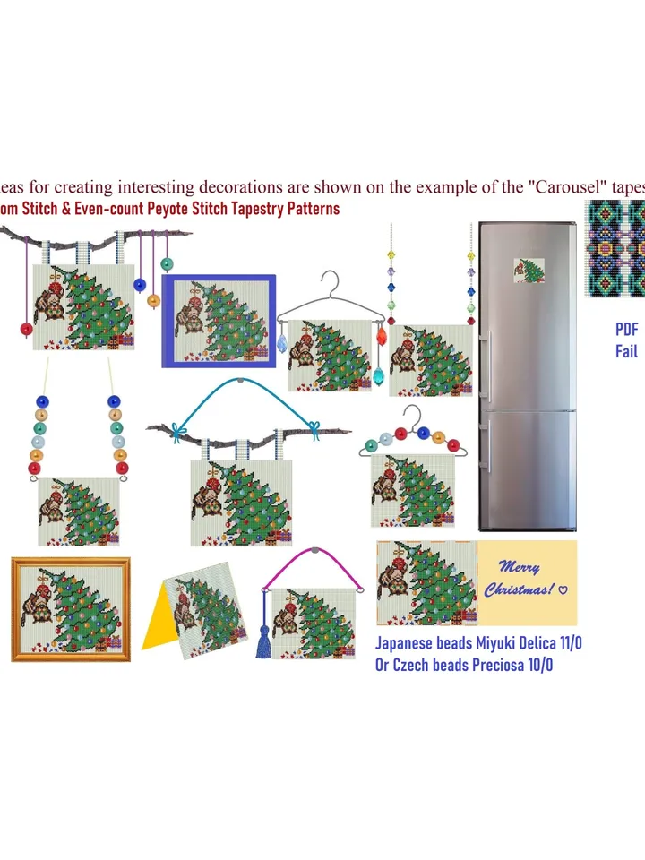 Cat and Christmas Tree Tapestry Patterns, Loom - Even Peyote Stitch, Beaded Banner Patterns, New Year Painting, Home decor tapestry, PDF