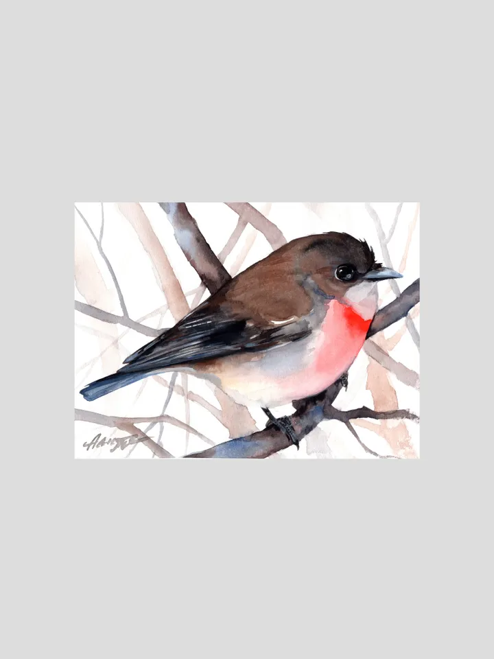 Little Red Robin original watercolor, birds painting, handmade wall decor, 5x7 in art for bird lovers by Anne Gorywine