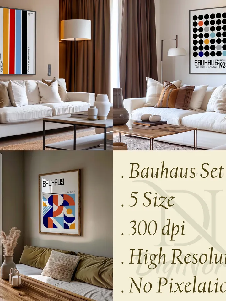 Bauhaus poster set of 3 premium printable wall art prints mid century modern minimalist abstract geometric bundle digital download poster
