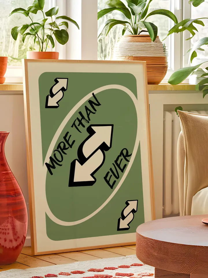 More Than Ever play Reverse Card Wall Art Funny Meme Poster Digital Download Green Black Typography Pop Culture Print Game Room Meme Decor