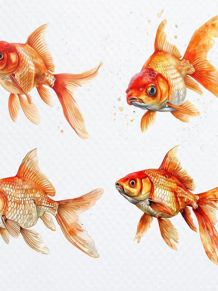 12 Goldfish PNG Clipart Bundle, Golden fish Clipart, Printable Watercolor Sublimation clipart, Digital download, Paper craft, junk journals