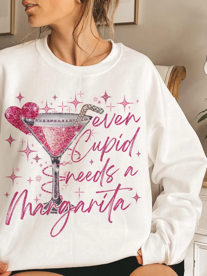 Even Cupid Need A Margarita Retro valentine png, Glitter Coquette Trendy Valentine Png Sublimation, Disco Ball, Funny Vday png Trendy png,