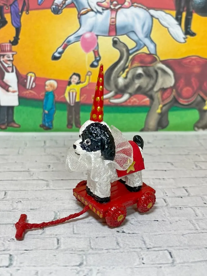 Dog on a cart. Doll toy. 1:12. Handmade. Dollhouse miniature.