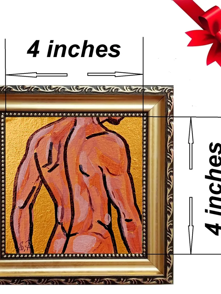Gay Body Painting Male Original Art Men Abstract Wall Art Gay Wall Decor Gifts Personalized Mini painting framed 4x4 in Handmade Gift