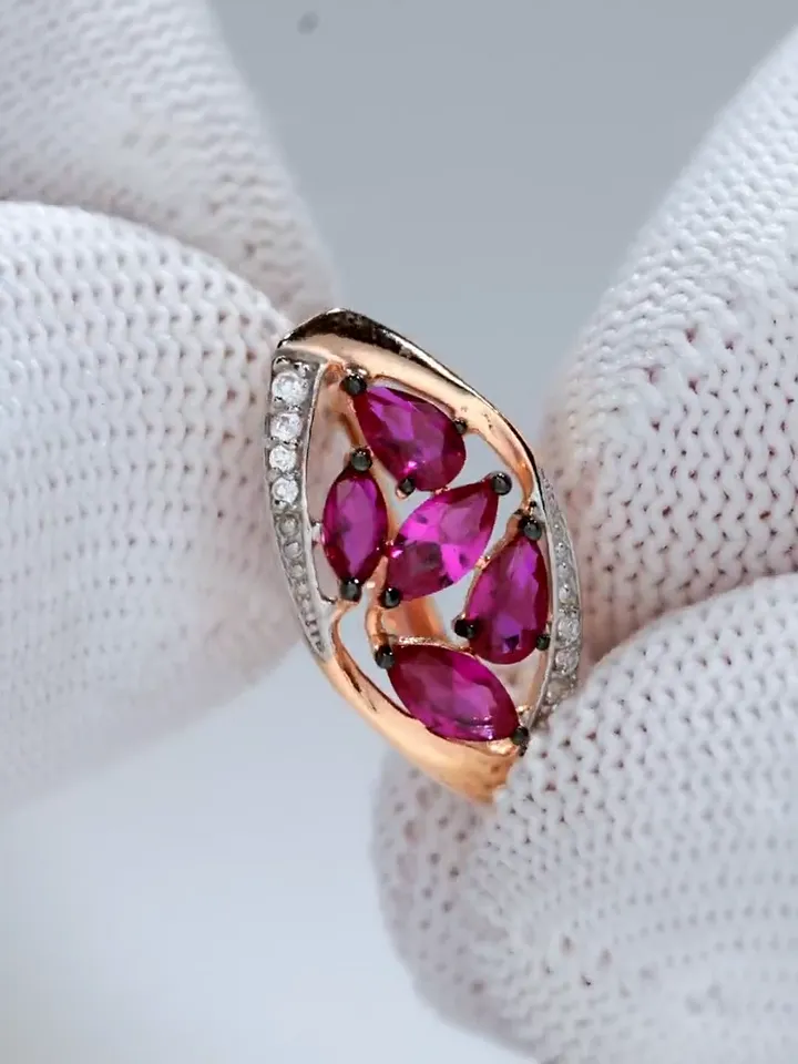 Earrings Silver gold plated 925 assay value with corundum ruby