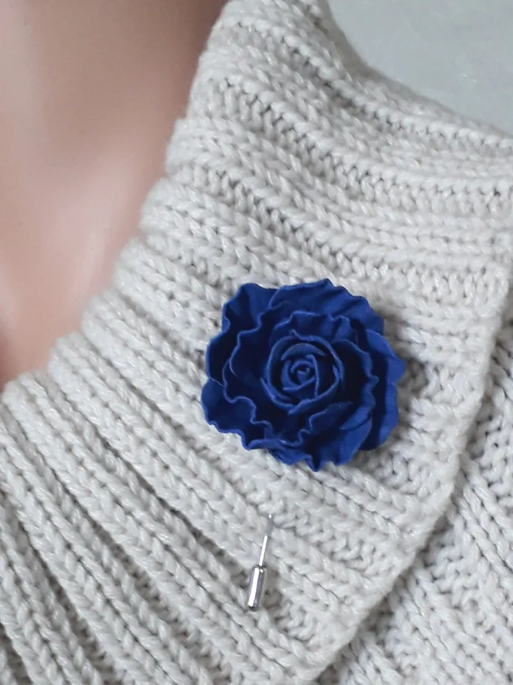 Blue rose men's lapel pin Leather boutonniere for him 3rd anniversary gift, art.1