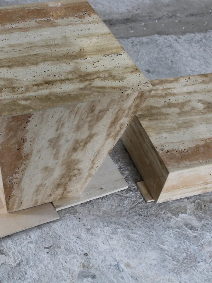 Travertine geometric cube coffee table 2 pieces, end table, side table