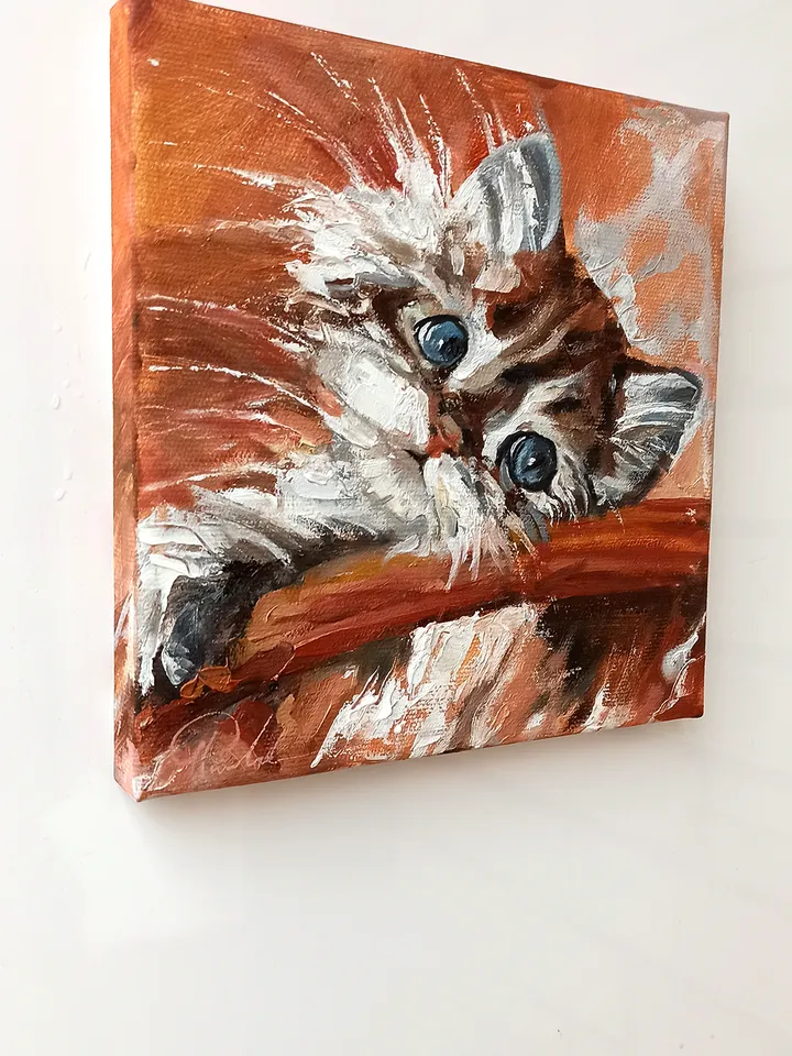 The Kitten Who Still Loves Everyone. Oil on stretched canvas. 20x20cm