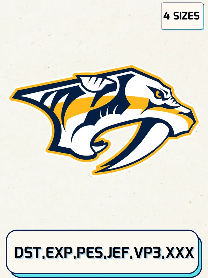 Nashville Predators Embroidery Design Files, NHL Logos Embroidery Designs, Machine Embroidery Files, 4 Sizes