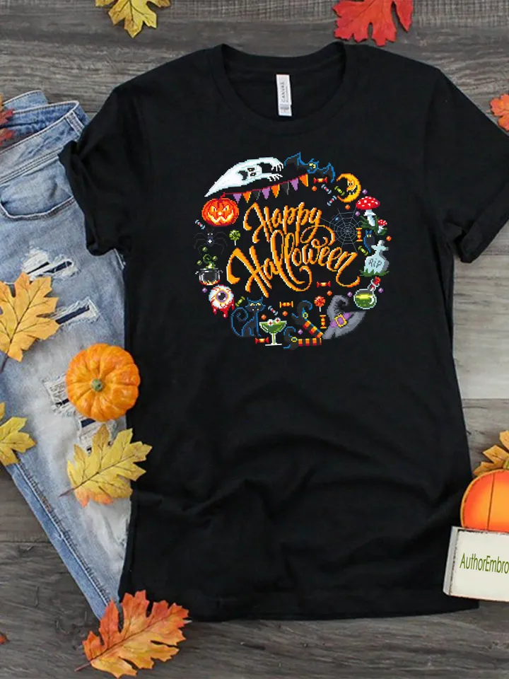 Happy Halloween cross stitch pattern download PDF Funny cross stitch Halloween quotes chart Modern cross stitch Cute Halloween pattern #H21