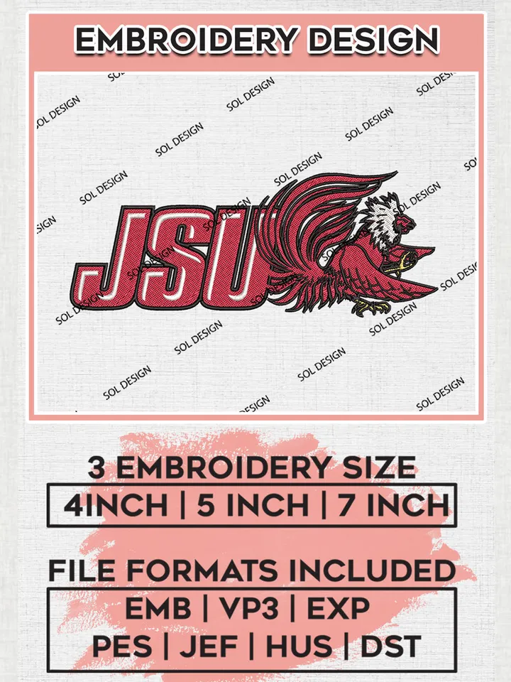JSU Gamecocks Mascot Team Logo embroidery designs, NCAA Jacksonville State Gamecocks Machine embroidery designs, NCAA College Team Logo embroidery designs, Machine embroidery designs, Digital Download