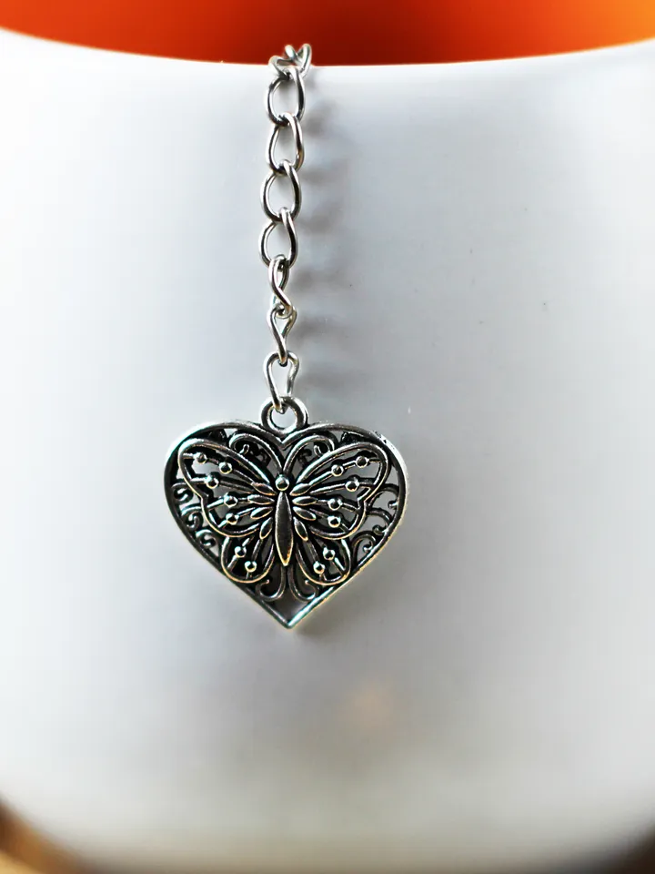 Heart charm tea ball infuser for herbal tea, Valentines day Tea infuser, Tea Strainer butterfly pendant, loose leaf tea