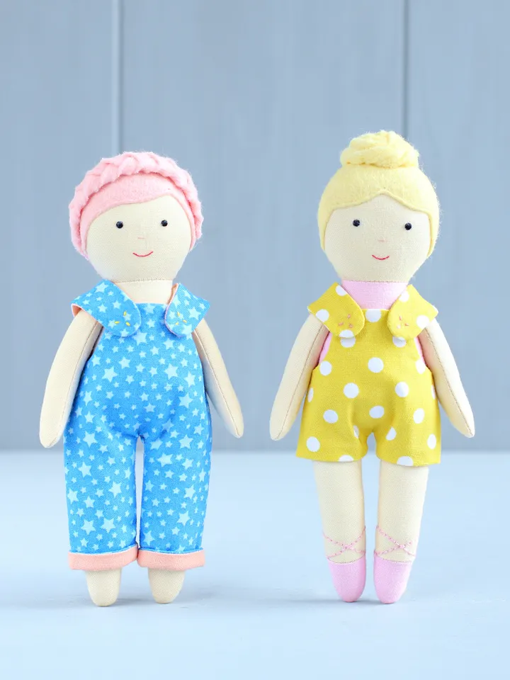 5 PDF Four 16 cm (6″) Mini Rag Dolls with Summer Capsule Wardrobe (8 pieces) Sewing Patterns Bundle