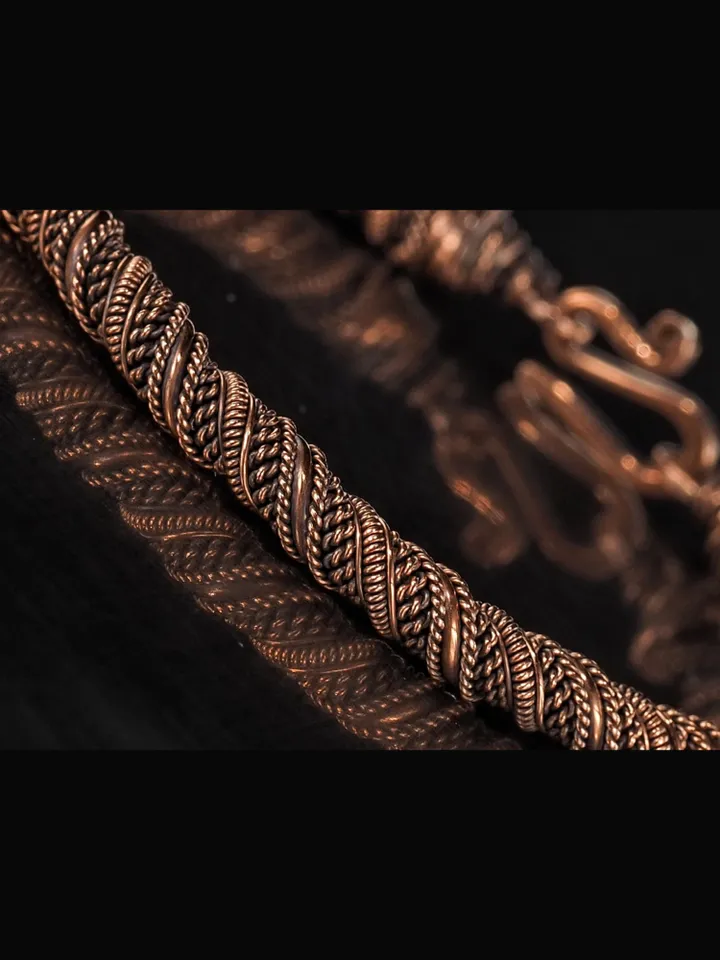 Narrow wire wrapped copper bracelet Unique metal bangle Handmade jewelry