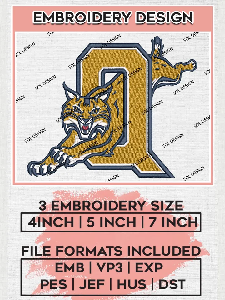 Quinnipiac Bobcats Football Team Mascot Logo Embroidery Design Files, NCAA Quinnipiac Bobcats Machine Embroidery, NCAA Teams, Game Day, 3 sizes, NCAA Machine embroidery designs, Digital Download