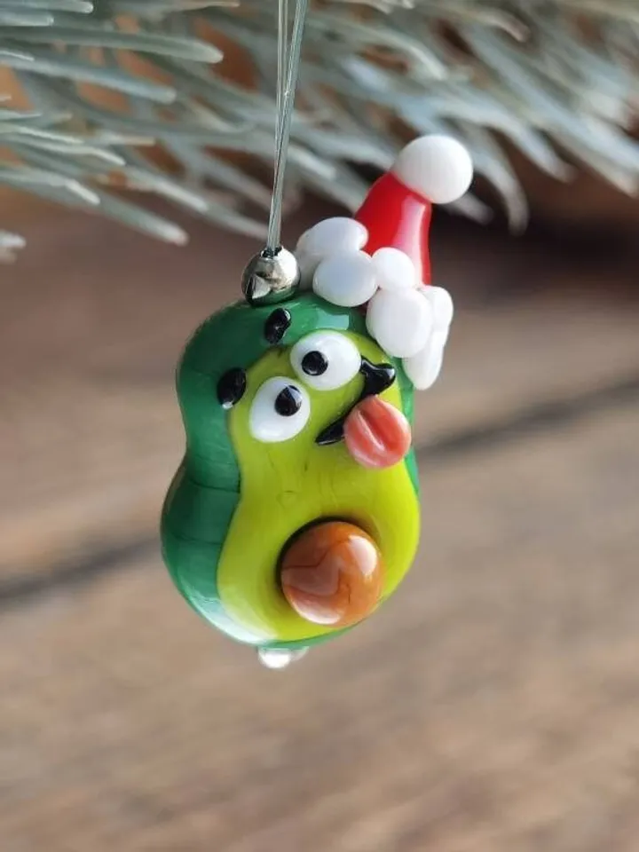 KAWAII AVOCADO ornament avocado figurine Miniature Avocado Glass Vegetable beads Miniature animals Decor Christmas tree ornament