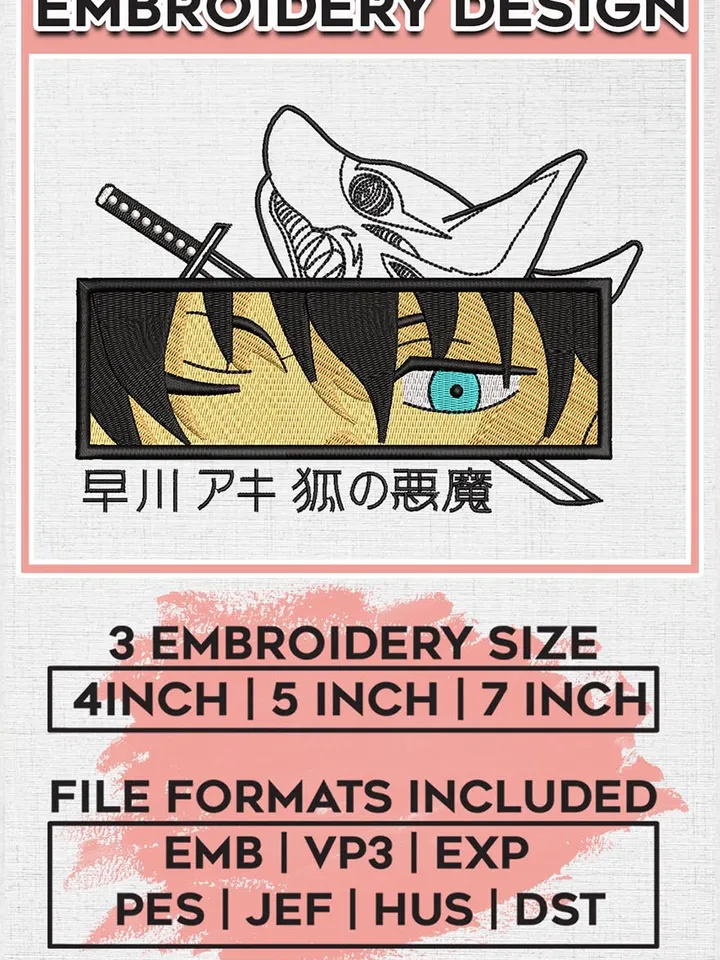 Aki Embroidery Designs, Aki Character Embroidery Files, Chainsaw Man Machine Embroidery, Digital Download EMB_ANIME_213