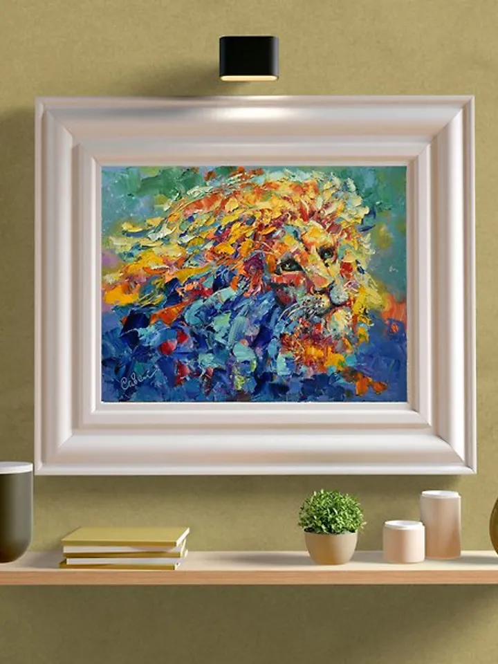 Lion Painting Wild Animal Original Art Oil Impasto 油畫原作 Wall Art Impressionism