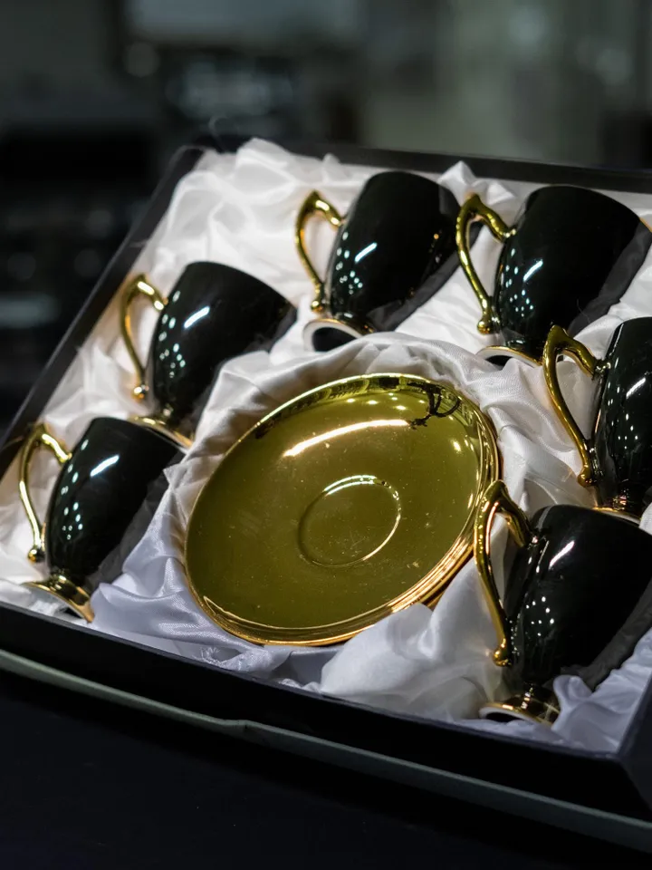 Black And Gold Porcelain Tea Cups and Saucers | Tea Cups Saucers Set | Porcelain Set | Elegant Teaware | Gift For Tea Lovers, Gift For Her