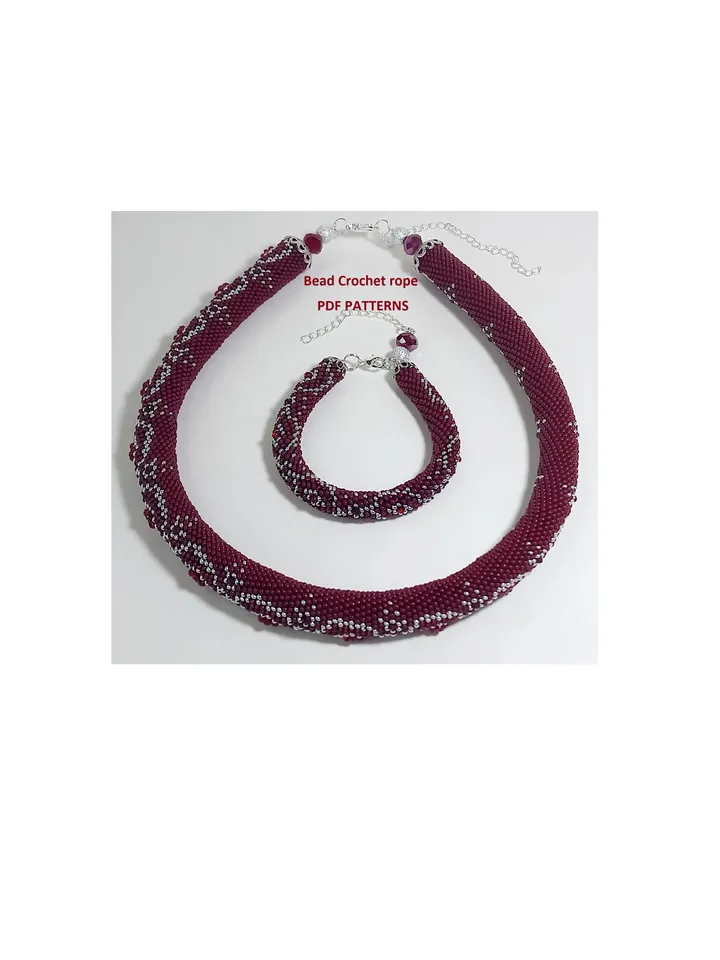 Bead crochet rope patterns for beading «Rubie» necklace and bracelet. PDF patterns, Instant Digital Download