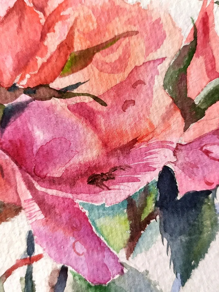 Rose Painting Floral original art 12 by 12 Red Flower watercolor square wall art Rose aquarelle by Natalia Plotnikova