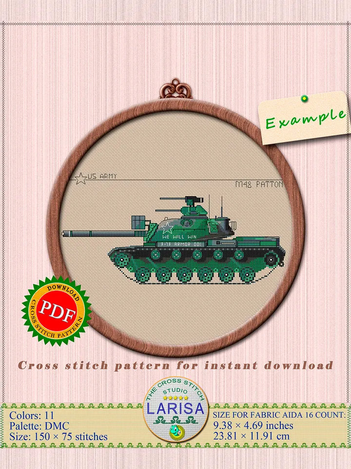 M48 Patton Cross Stitch Pattern | American Main Battle Tank M48 Patton