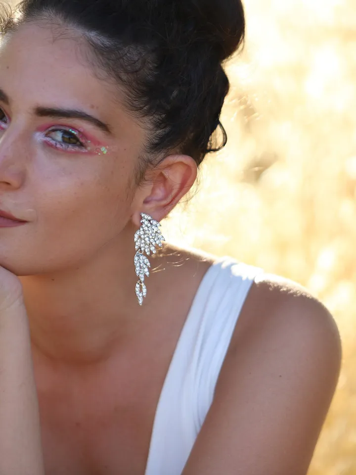 Angel Wings Wedding Earrings for Bride, Swarovski Crystal Bridal Earrings, Vintage Style Gold Statement Wedding Jewelry, Art Deco Jewellery