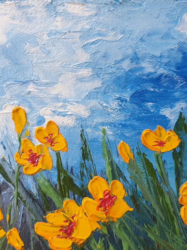 Ranunculus Painting Butterfly Original Art Wildflowers Wall Art Oil Painting