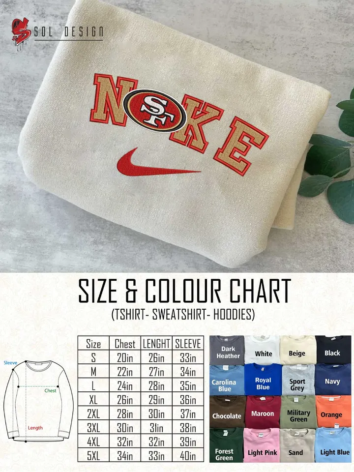 Ni.kee San Francisco 49ers Team Embroidered Sweatshirt, NFL 49ers Embroidered T Shirt, NFL Team Embroidered Sweater, NFL San Francisco Shirt, Football Embroidered Hoodie