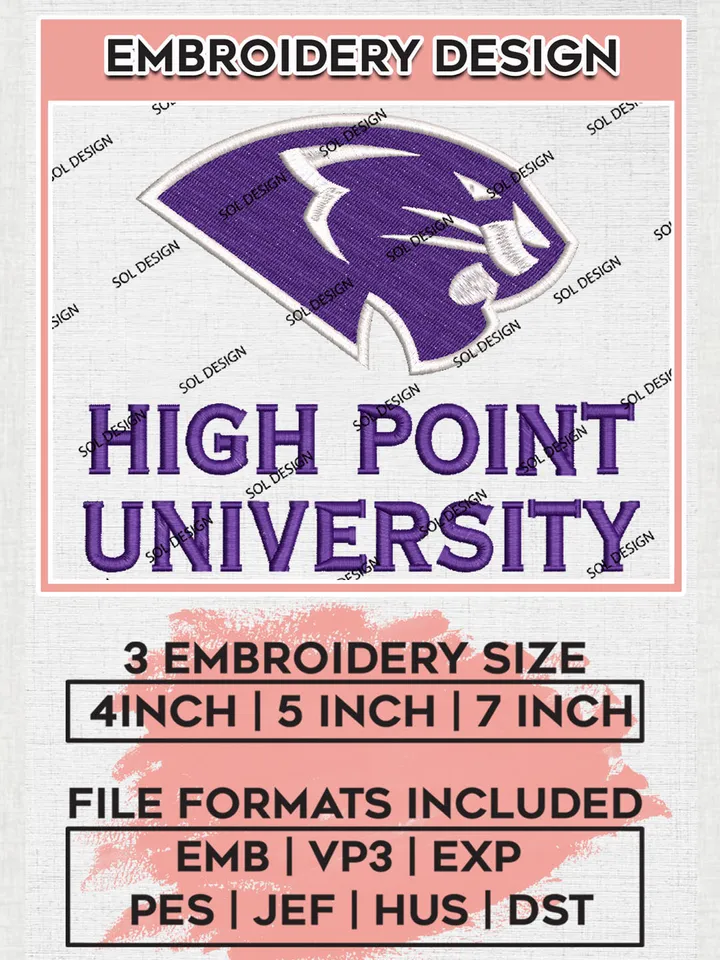 NCAA High Point Uni.versity Team Mascot Logo Embroidery Design Files, NCAA High Point Panthers Machine Embroidery, NCAA Teams, 3 sizes, NCAA Machine embroidery designs, Digital Download