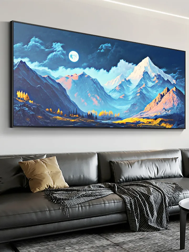 Landscape Oil Painting On Canvas, Original Snow Mountain Painting, Realistic Art of Field Scenery, Blue Decor, Large Wall Art, Home Decor