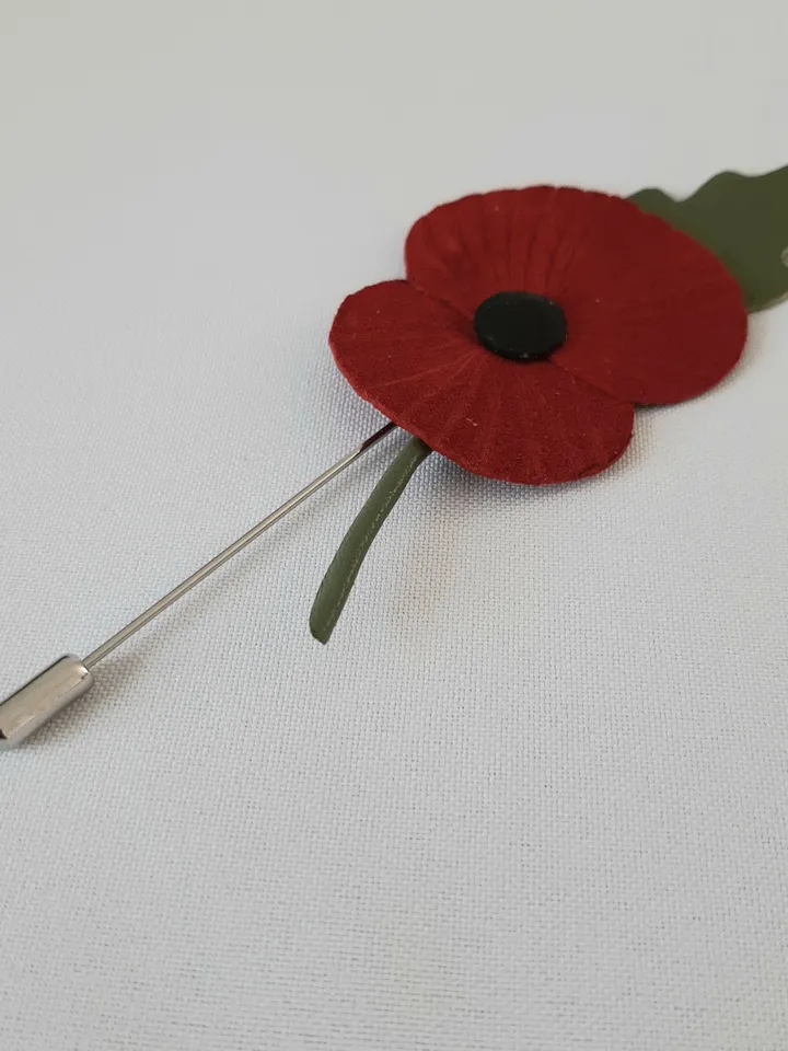 Remembrance poppy men's lapel pin Leather boutonniere for him 3rd anniversary gift
