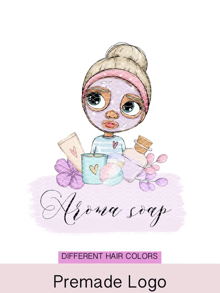 Cosmetic Shop Premade Logo, Beauty Logo, Girl Character Logo, Makeup Artist Logo, Cartoon Logo, Make up Logo, Cosmetic Logo, Beautician Logo