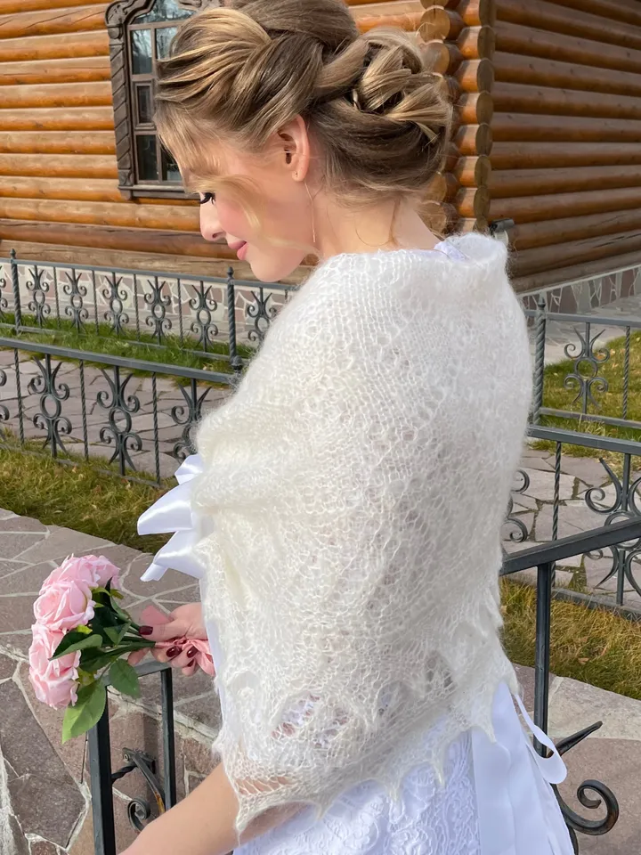 Bridal cape,Ivory bridal shawl , wedding bolero. Hand knit lace wedding shrug. Openwork cover up. White wedding shawl
