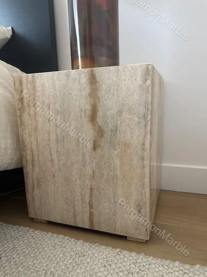 Travertine cube table,nightstand side table end table real travertine handmade and free shipping