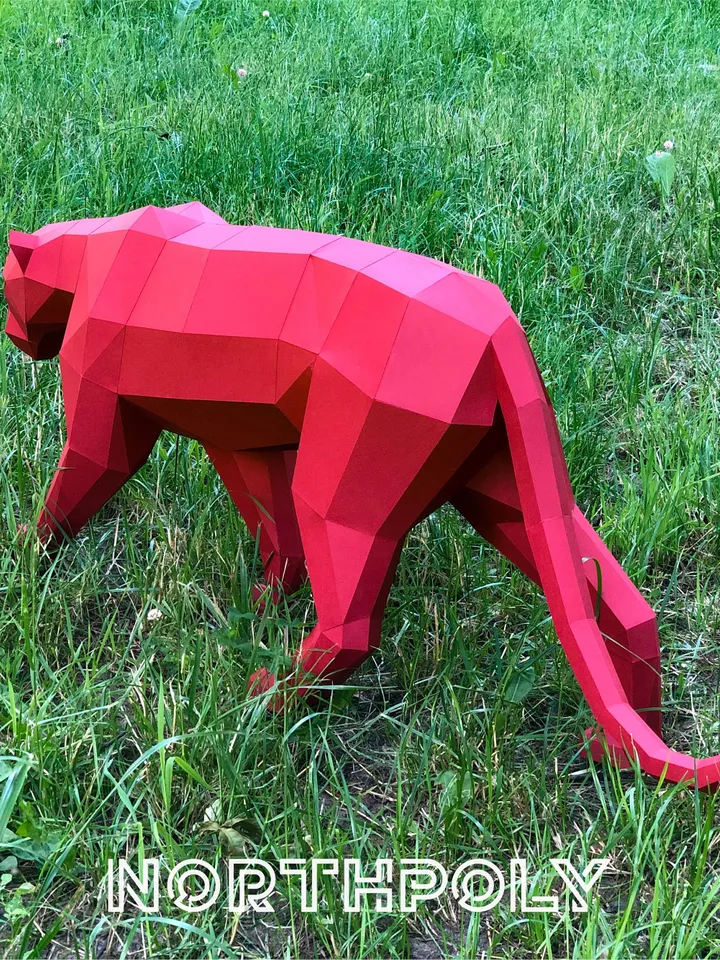 Panther Papercraft, Cat, Digital Template, PDF Download, Gurko, 3D Low Poly, Pepakura, Origami Sculpture, Paper Party Decoration, DIY Gift