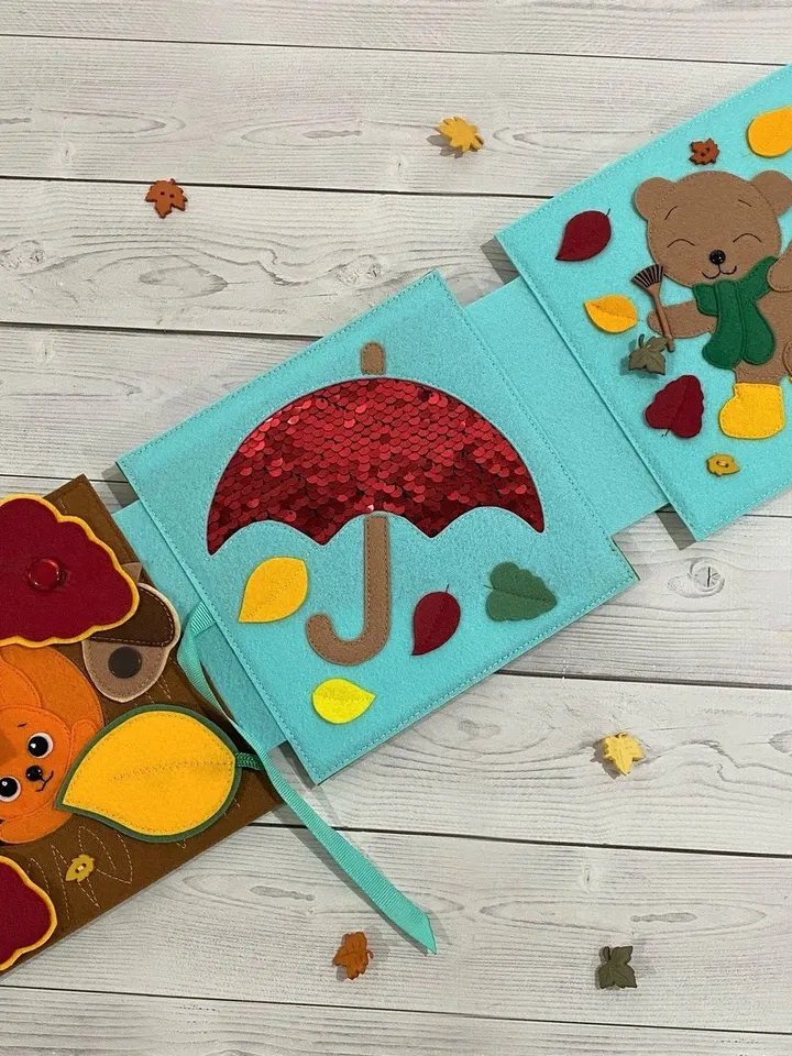 Autumn Quiet book pattern pdf, Felt activity book pattern pdf, DYI Quiet book sewing for kids 2, 3, 4 year old, Baby soft book tutorial