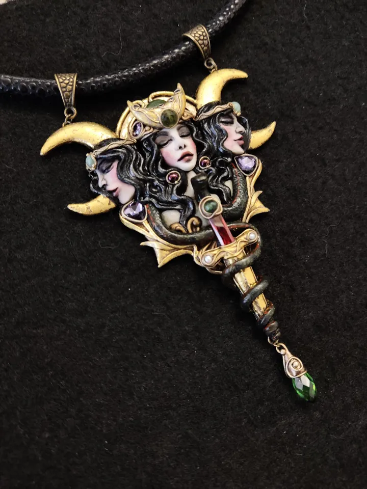 Necklace Hekate, Goddess of the moon pendant, Three-faced Goddess Hekate