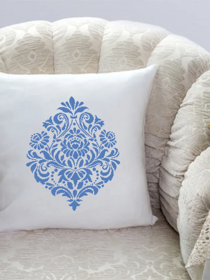 Floral damask ornament cross stitch pattern PDF download Flower mandala cross stitch chart, Floral scroll, Damask pattern digital PDF #M251