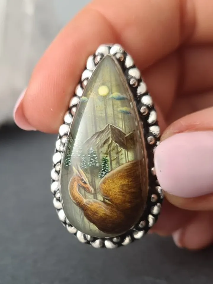 Dragon ring Labradorite ring Stone painting dragon Aaa large labradorite ring