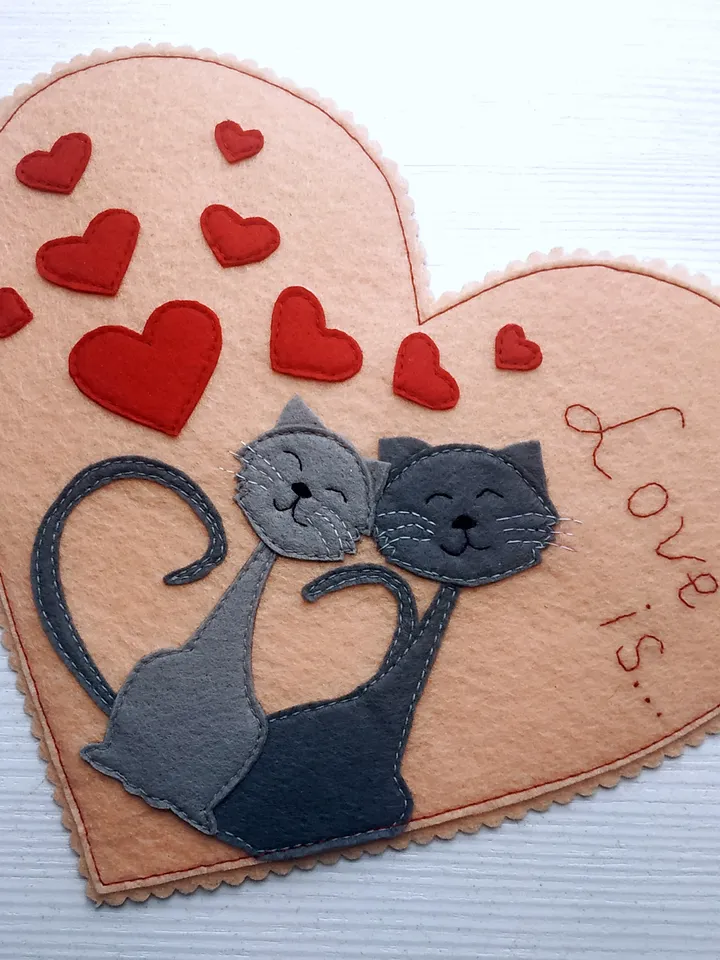 felt pattern, Valentines day card, Valentines day card pattern, felt cute postcard pattern, felt heart pattern, Valentines day gift, Valentines day décor, felt heart PDF sewing pattern, love romantic card, anniversary engagement card, Valentines ornament