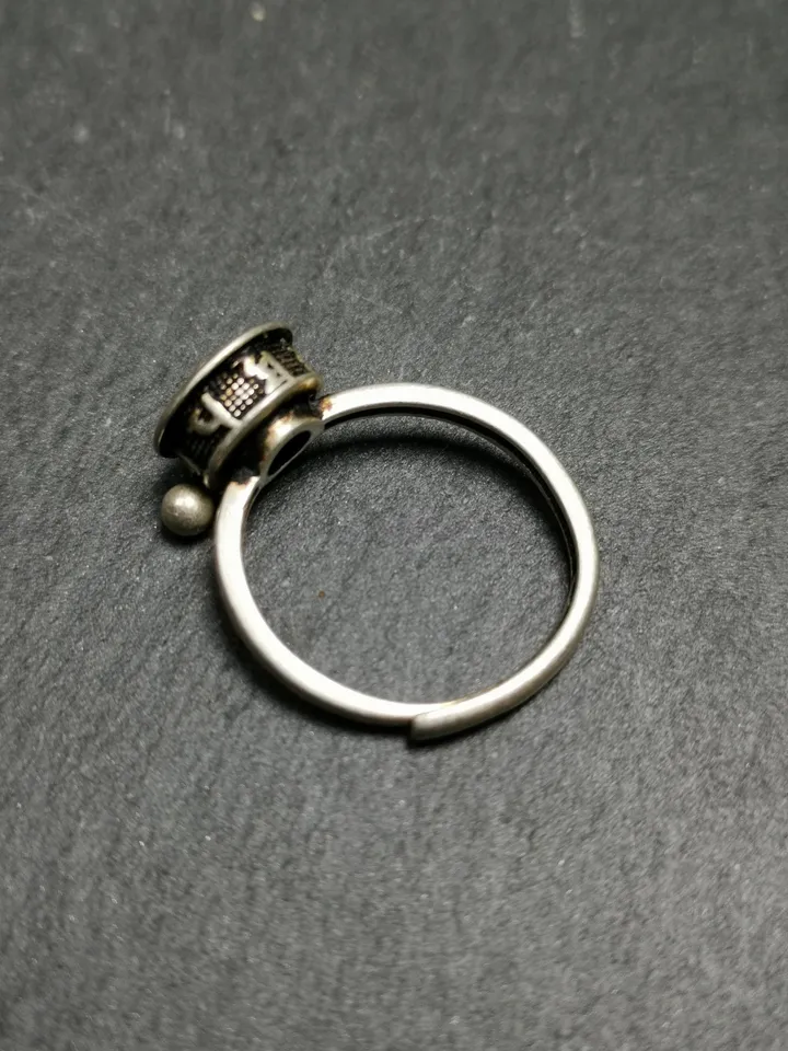 Gandhanra Unique Handcrafted Tibetan Silver Prayer Wheel Ring | Mandala Shape & Om Mantra | Adjustable Size | Protection Jewelry for Women