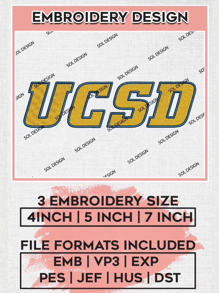 NCAA UCSD Team Word Logo Embroidery Design Files, NCAA UC San Diego Tritons Machine Embroidery, NCAA Teams, Game Day, 3 sizes, NCAA Machine embroidery designs, Digital Download