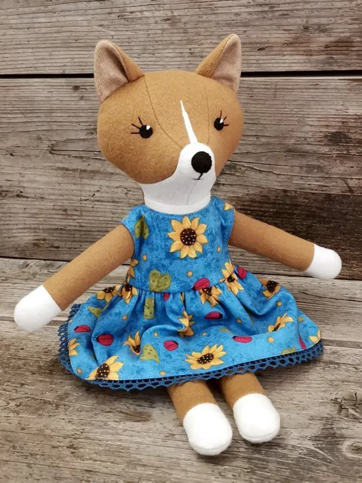 Red dog girl, handmade stuffed toy, wool plush puppy doll, soft toy