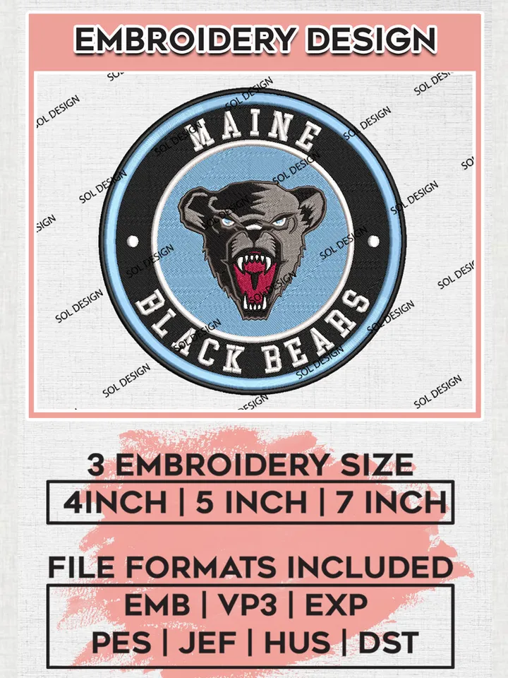 NCAA Maine Black Bears Round Logo Embroidery, NCAA Maine Team Logo Embroidery files, NCAA Teams, Machine embroidery designs, Digital Download