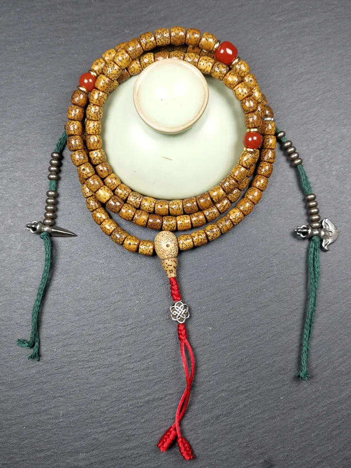 Gandhanra Old 108 Tibetan Lotus Seed Beads Mala,7mm Prayer Beads Necklace,Diameter 0.28", Circumference 28"