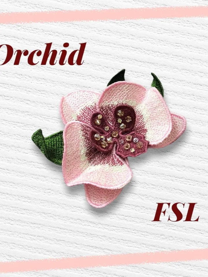 Orchid brooch FSL machine embroidery designs Free standing lace embroidery pattern 3Dflower embroidery motif Flower FSLembroidery broochFSL