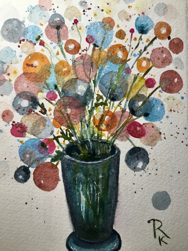 Fantasy Flowers in a vase original watercolor painting,floral fantasy wall art,small watercolor painting wall decoration,gift.