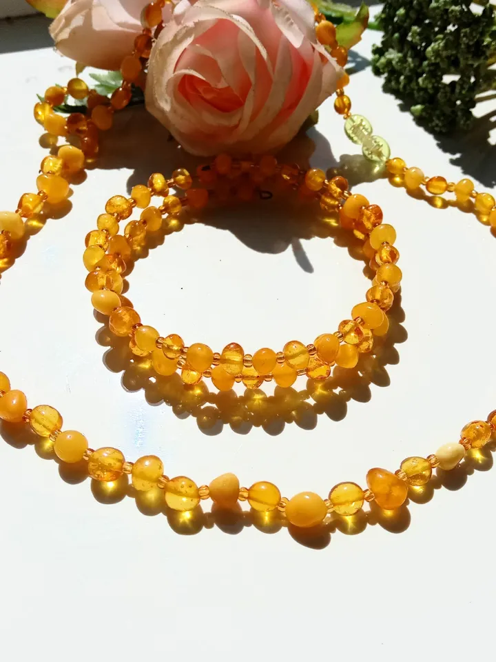 Amber Jewelry Set Baltic Amber Necklace and Bracelet Classic and Bohemian handmade Jewelry Women Honey and Matte Yellow Gemstone Beaded Jewelry