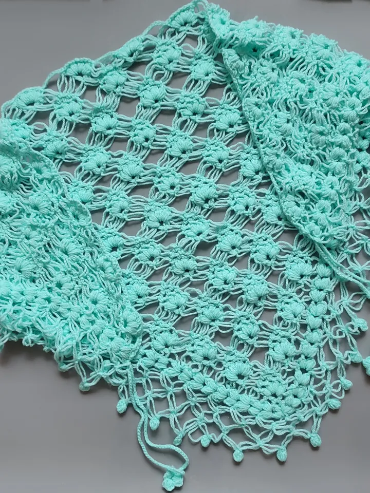 Openwork knitted shawl, mint colored bactus, dressy shawl